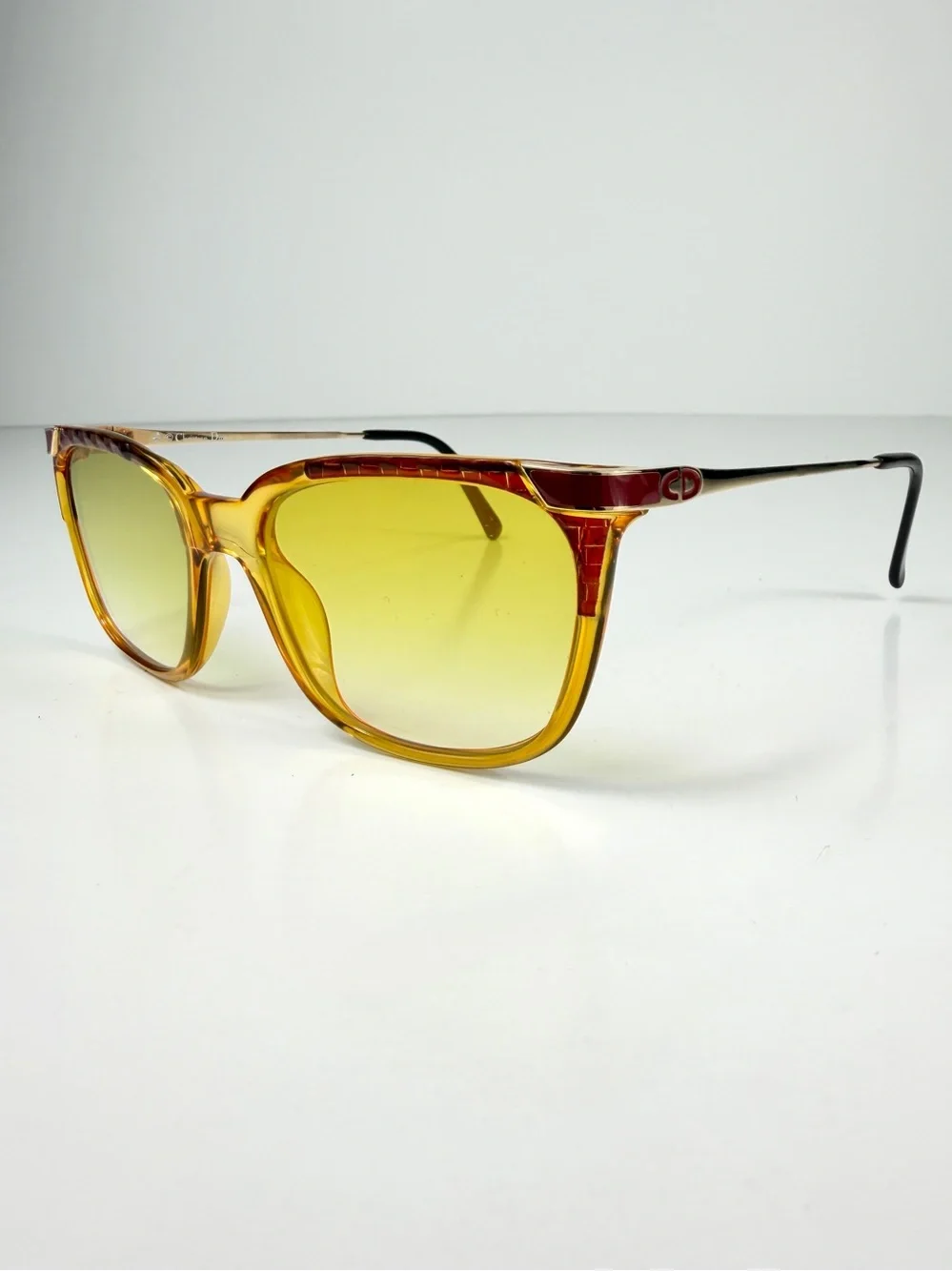 VTG Christian Dior 2403 Croc Embossed Butterfly Cat Eye CD Logo Yellow Burgundy
